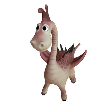 3d illustration of cute dragon on white backgroundの写真素材