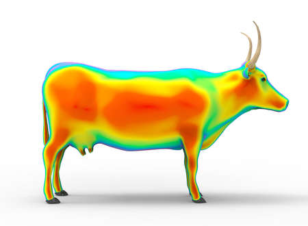3D illustration of the cow, on white background isolated, with shadowの写真素材