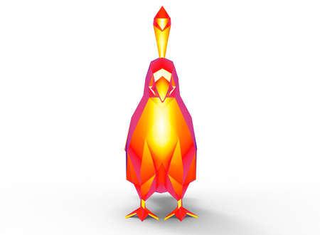 california quail character. cartoon low poly 3D illustration of animal. red gamma triangles and polygons on white background isolated with shadow.の写真素材