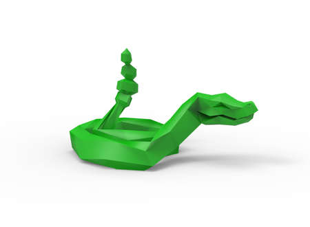 diamond black rattlesnake character. cartoon low poly 3D illustration of animal. green triangles and polygons on white background isolated with shadow.の写真素材