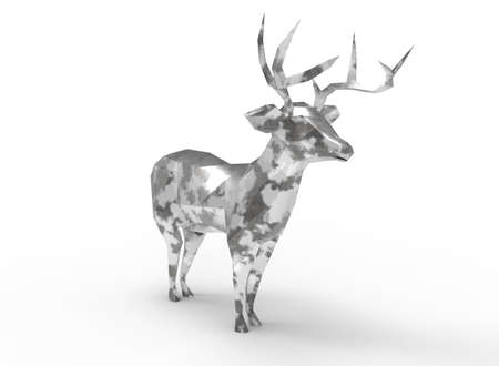 deer character. cartoon low poly 3D illustration of animal. triangles and polygons on white background isolated with shadow.の写真素材