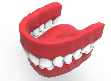 3d illustration of closed gum with teeth and tongue.の写真素材