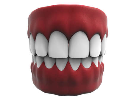 3d illustration of closed gum with teeth and tongue.の写真素材