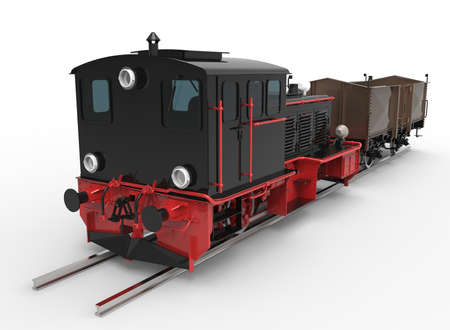 3d illustration of generic locomotive with railway carriage. nice and clean metal. isolated on white backgroundの写真素材