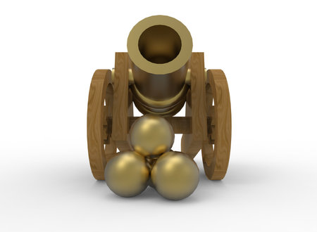 3d illustration of golden toy gun. white background isolated. icon for game web.の写真素材