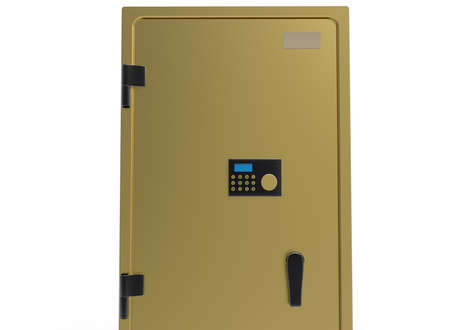 3d illustration of golden safe. white background isolated. icon for game web.の写真素材