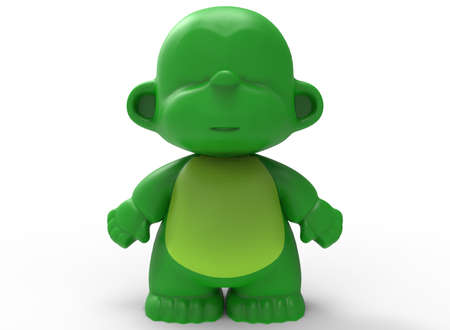 3d illustration of green cartoon monkey. white background isolated. icon for game web.の写真素材