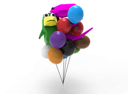 3d illustration of cartoon baloons with birds. white background isolated. icon for game web.の写真素材