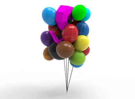 3d illustration of cartoon baloons with birds. white background isolated. icon for game web.の写真素材