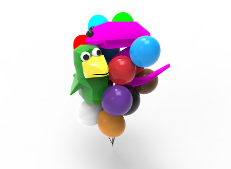 3d illustration of cartoon baloons with birds. white background isolated. icon for game web.の写真素材