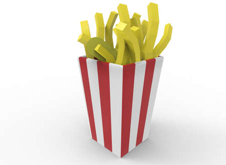 3d illustration of cartoon french fries. white background isolated. icon for game web.の写真素材