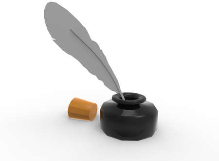 3d illustration of ink with feather. white background isolated. icon for game web.の写真素材