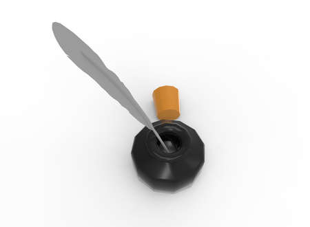 3d illustration of ink with feather. white background isolated. icon for game web.の写真素材