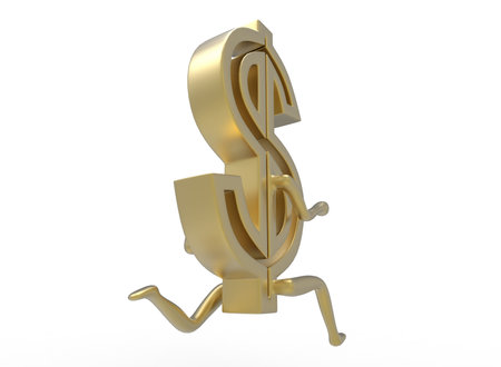 3d illustration of running dollar. white background isolated. icon for game web.の写真素材