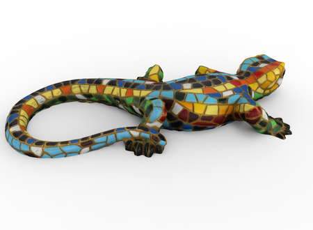 3d illustration of mosaic lizard. white background isolated. icon for game web.の写真素材