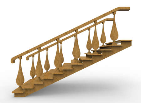 3d illustration of wooden stairs. white background isolated. icon for game web.の写真素材