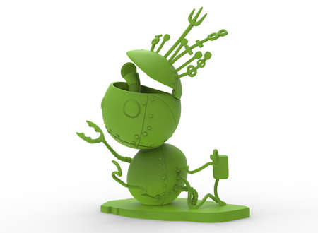 3d illustration of cute robot. white background isolated. icon for game web.の写真素材