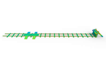 3d illustration of golden railway bumper. white background isolated. icon for game web.の写真素材