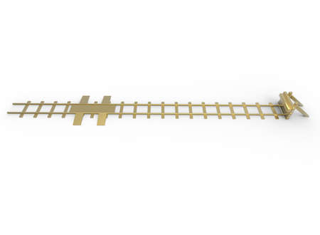 3d illustration of golden railway bumper. white background isolated. icon for game web.の写真素材