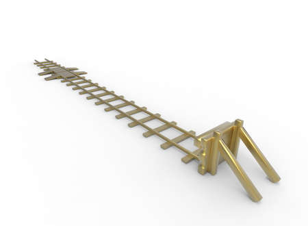 3d illustration of golden railway bumper. white background isolated. icon for game web.の写真素材