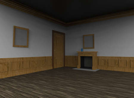 3d illustration of empty room with fireplace. white background isolated. icon for game webの写真素材