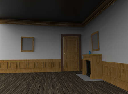 3d illustration of empty room with fireplace. white background isolated. icon for game webの写真素材