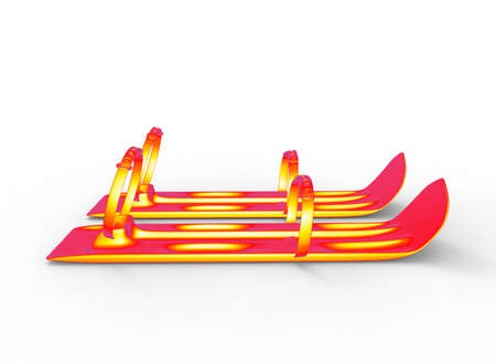 3d illustration of red kids skis. white background isolated. icon for game web.の写真素材