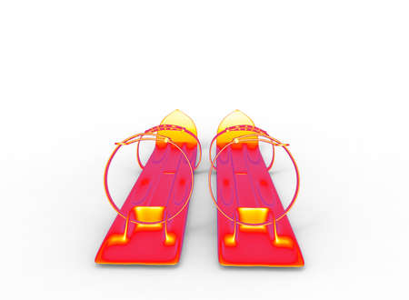 3d illustration of red kids skis. white background isolated. icon for game web.の写真素材