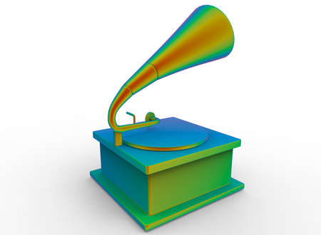 3d illustration of colored old gramophone record. white background isolated. icon for game web.の写真素材