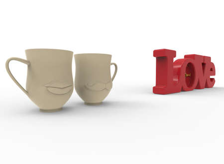 3d illustration of love sign with cups. white background isolated. icon for game web.の写真素材