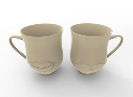 3d illustration of cups with lips and mustache. white background isolated. icon for game web.の写真素材