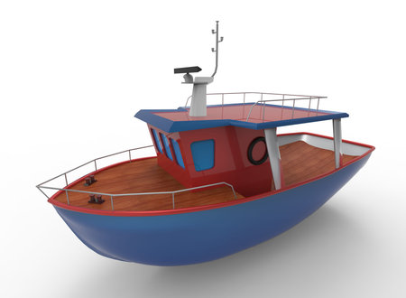 3d illustration of cartoon boat. white background isolated. icon for game web.