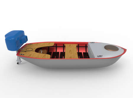 3d illustration of small fishing boat. white background isolated. icon for game web.の写真素材