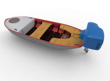 3d illustration of small fishing boat. white background isolated. icon for game web.の写真素材