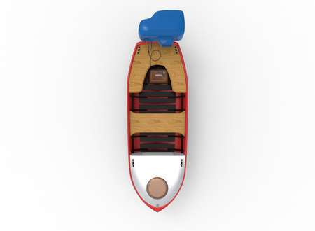 3d illustration of small fishing boat. white background isolated. icon for game web.の写真素材