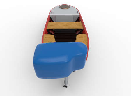 3d illustration of small fishing boat. white background isolated. icon for game web.の写真素材