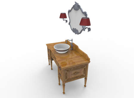 3d illustration of mirror with table and sink. white background isolated. icon for game web.の写真素材