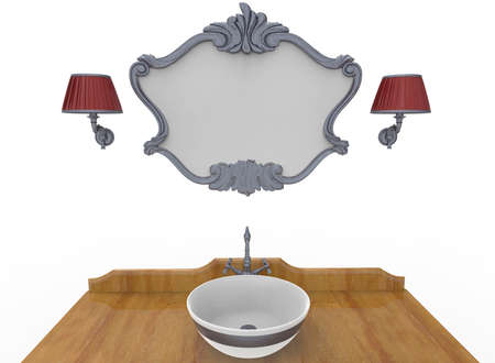 3d illustration of mirror with table and sink. white background isolated. icon for game web.の写真素材