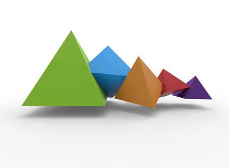 3d illustration of colorful pyramids. white background isolated. icon for game web.の写真素材