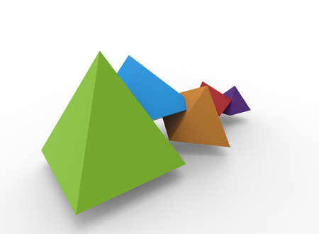 3d illustration of colorful pyramids. white background isolated. icon for game web.の写真素材