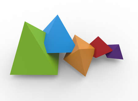3d illustration of colorful pyramids. white background isolated. icon for game web.の写真素材