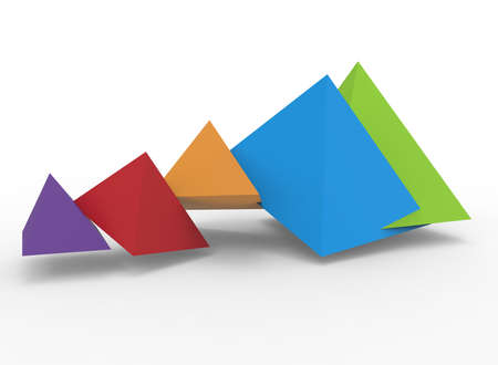 3d illustration of colorful pyramids. white background isolated. icon for game web.の写真素材
