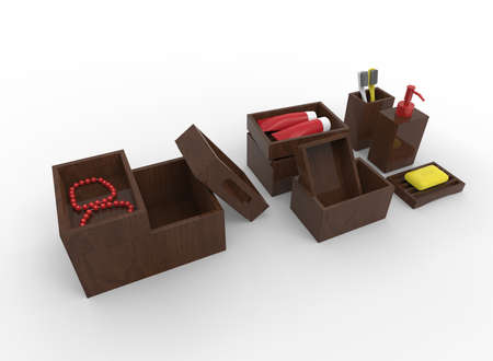 3d illustration of boxes with cosmetics. white background isolated. icon for game web.の写真素材