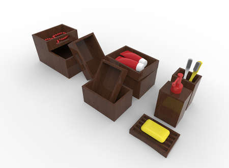 3d illustration of boxes with cosmetics. white background isolated. icon for game web.の写真素材