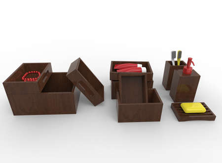 3d illustration of boxes with cosmetics. white background isolated. icon for game web.の写真素材