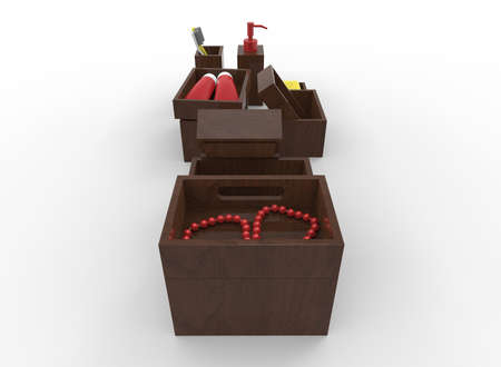 3d illustration of boxes with cosmetics. white background isolated. icon for game web.の写真素材