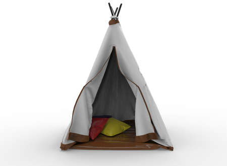 3d illustration of indian tent. white background isolated. icon for game web.の写真素材