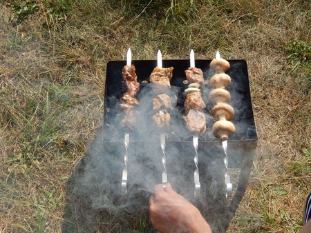Rest and shish kebabs outdoorsの写真素材
