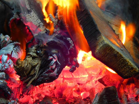 Fire and flames with coalsの写真素材