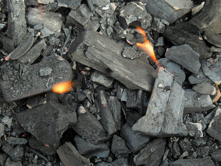 Black coals from the fire burned down